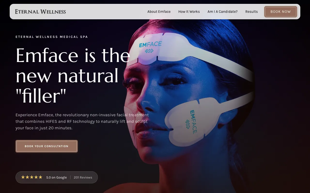 The live Emface page for Eternal Wellness Medical Spa